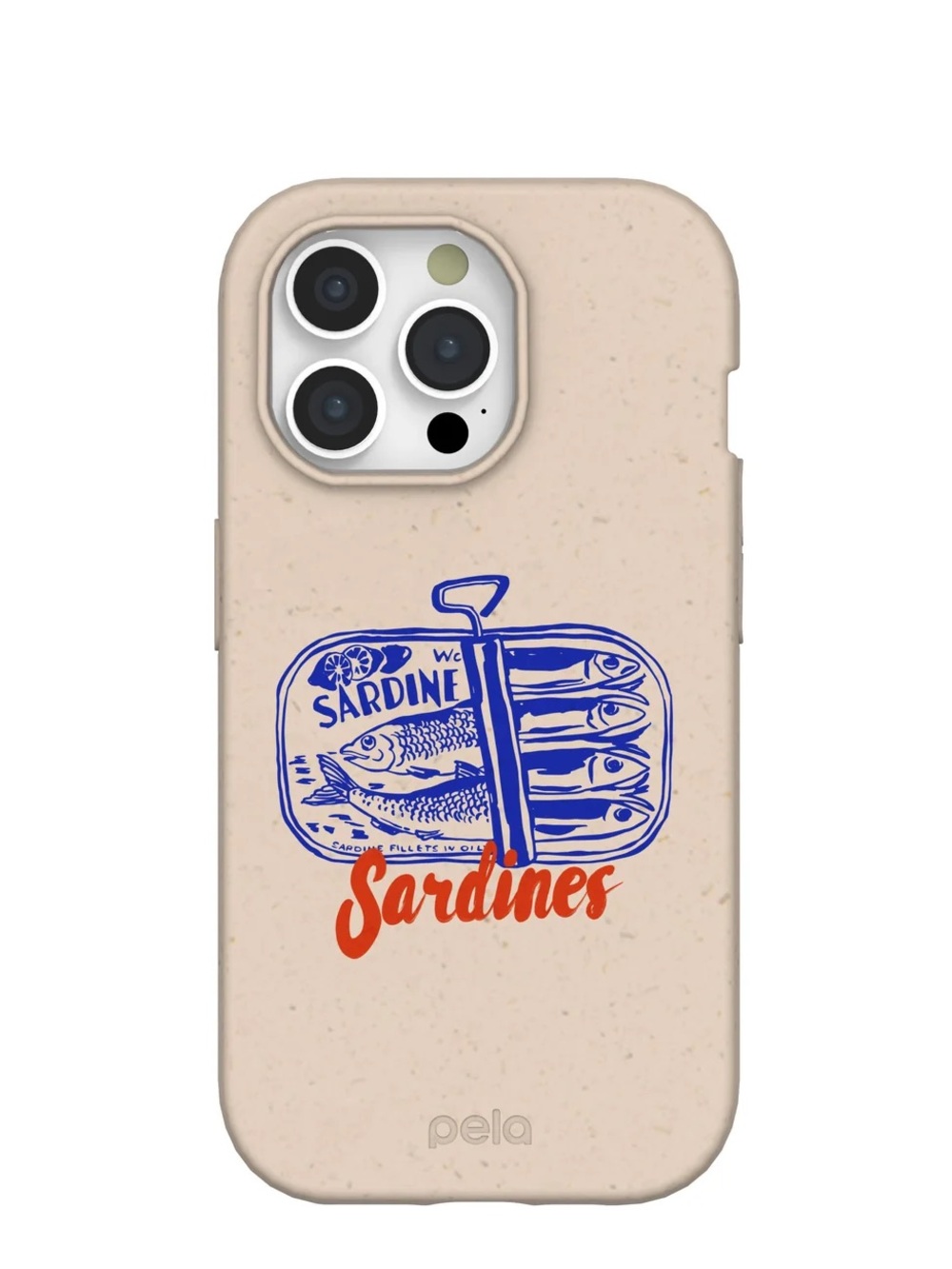 Beige Phone Case with Blue Sardines Graphic